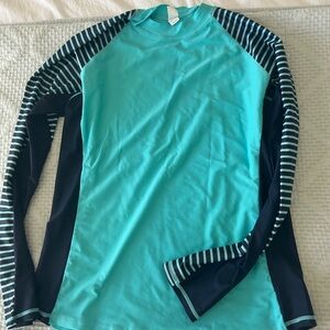 Long Sleeve Striped Aqua Rash Guard